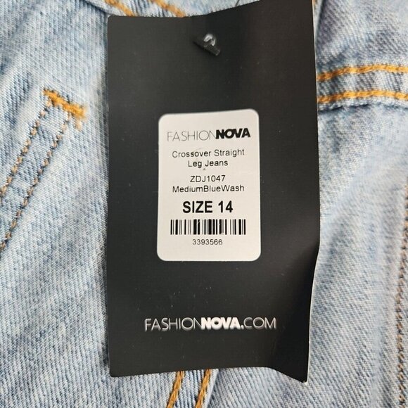 Fashion Nova Curve Crossover Straight Leg Jean Medium Wash SZ 14 Botton Fly NWT - Picture 14 of 16
